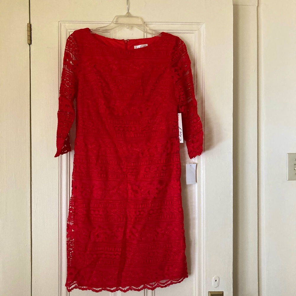 Eliza J red lace long sleeved dress